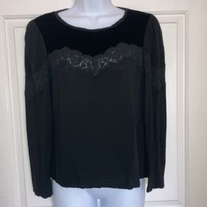 Rebecca Taylor Womens Black Top Viscose Velvet Lace Detail Medium